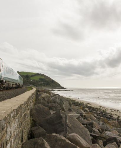 A train beside the estuary at Ferryside, Wales