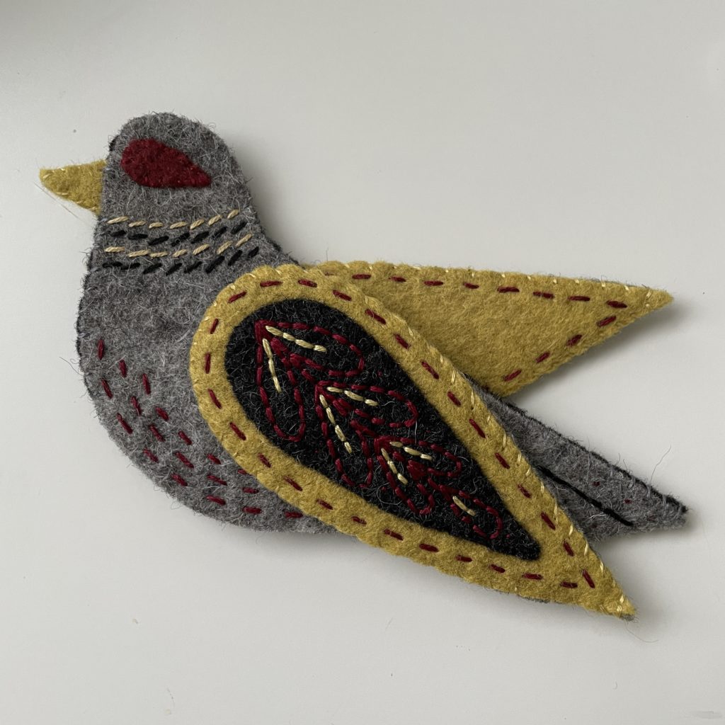 Embroidered felt turtledove ornament